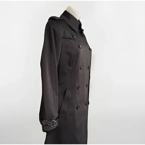 Cole Haan Double Breasted Trench Coat Women's Size 4 Black Satin Lined Classic - Picture 4 of 16